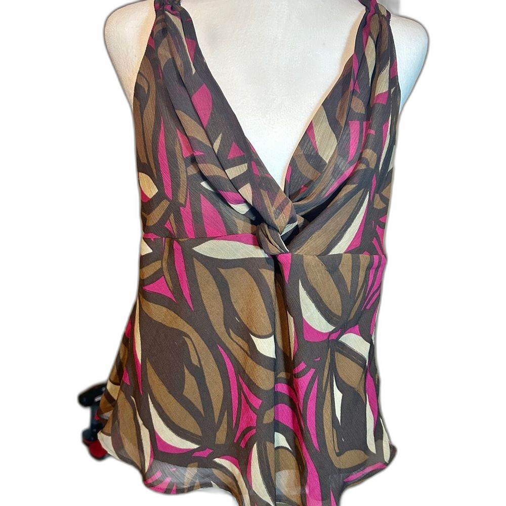 Worthington Brown Pink Halter Top Babydoll Sleeveless Patterned Women's Size 14